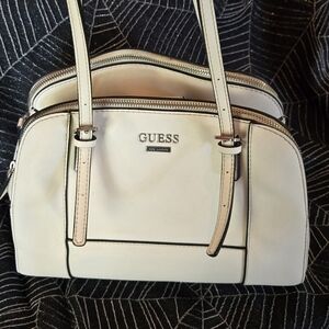 Guess Cream Shoulder Bag with Silver Accents